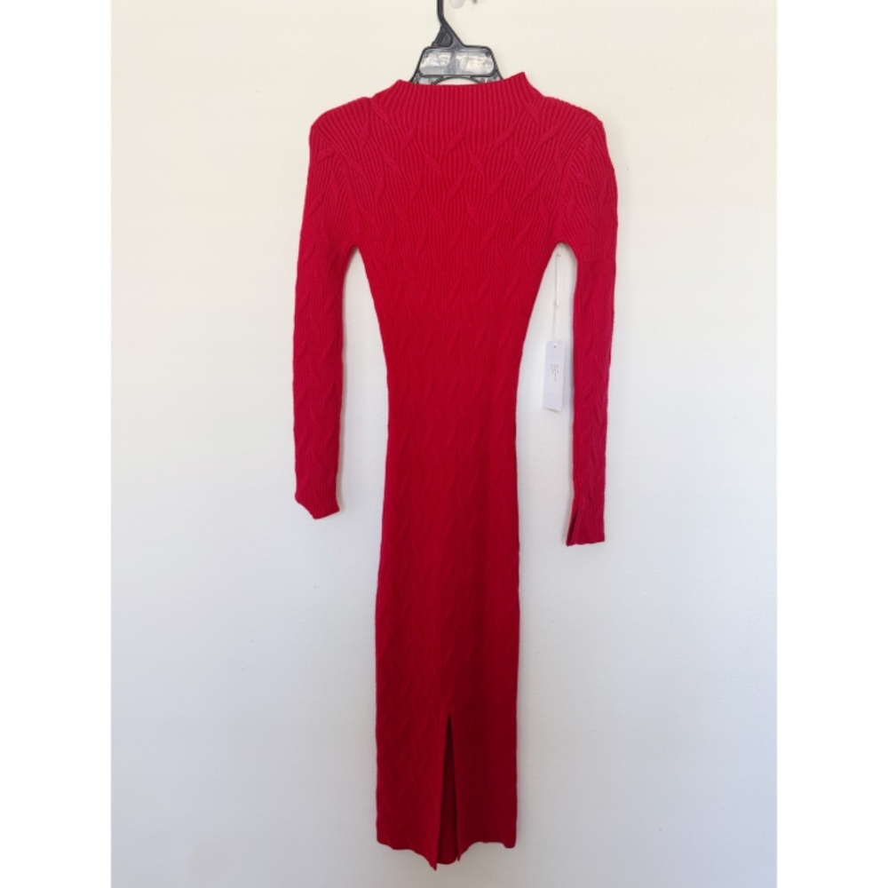 NWT Torn by Ronny Kobo GRACE Cable Knit Long Sleeve Dress Scarlet Red XS - Picture 5 of 8
